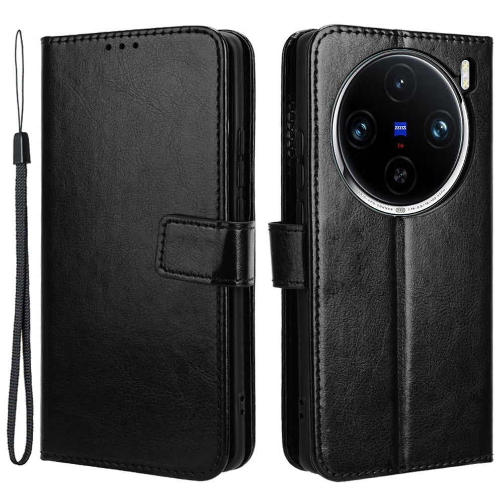 For vivo X100 Pro 5G Leather Case Crazy Horse Texture Stand Wallet Phone Cover
