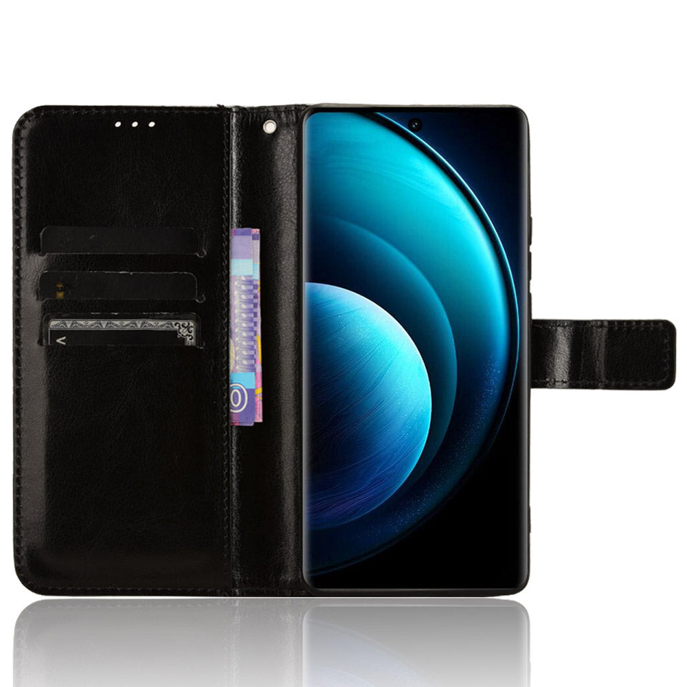 For vivo X100 Pro 5G Leather Case Crazy Horse Texture Stand Wallet Phone Cover