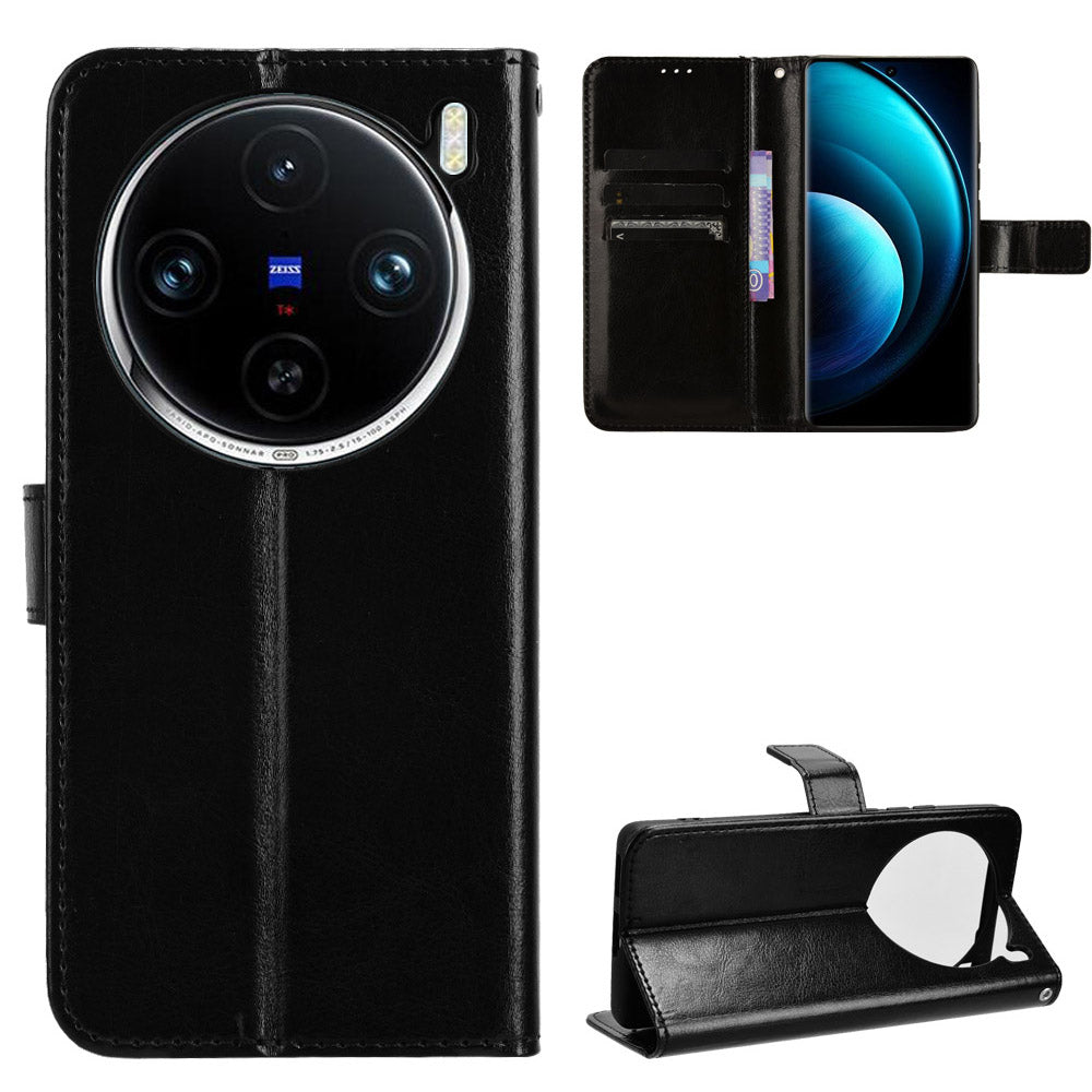 For vivo X100 Pro 5G Leather Case Crazy Horse Texture Stand Wallet Phone Cover