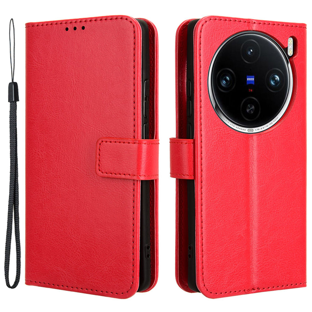 For vivo X100 Pro 5G Leather Case Crazy Horse Texture Stand Wallet Phone Cover