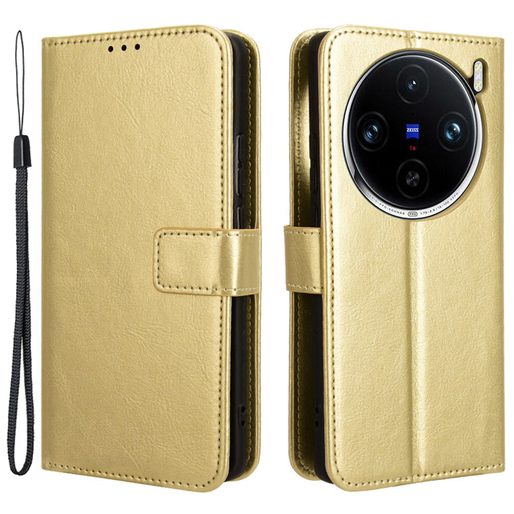 For vivo X100 Pro 5G Leather Case Crazy Horse Texture Stand Wallet Phone Cover