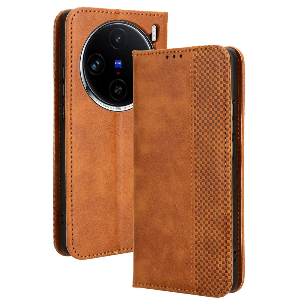 For vivo X100 Pro 5G Case Flip Wallet Retro Leather Flip Phone Cover Magnetic Closure