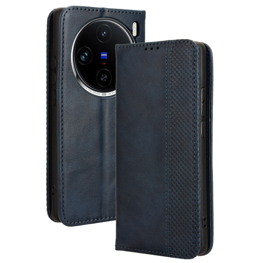 For vivo X100 Pro 5G Case Flip Wallet Retro Leather Flip Phone Cover Magnetic Closure