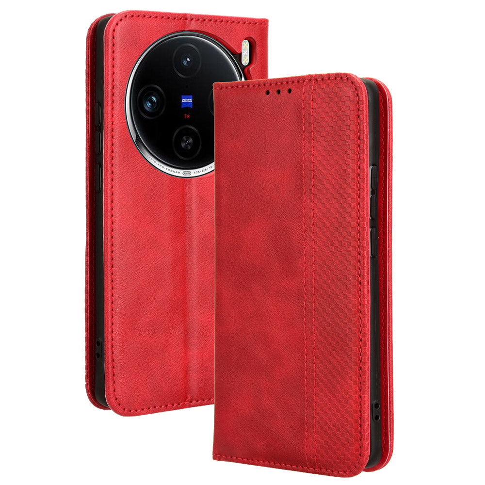 For vivo X100 Pro 5G Case Flip Wallet Retro Leather Flip Phone Cover Magnetic Closure