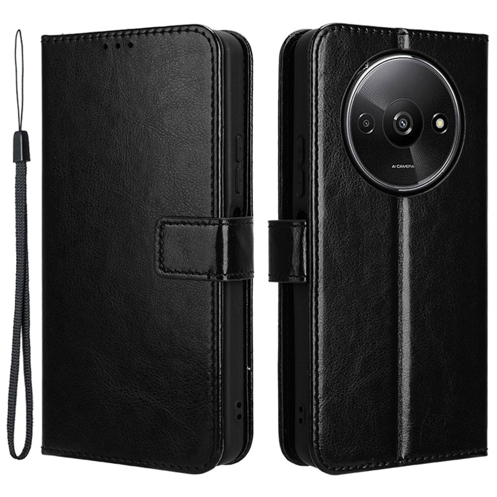 For Xiaomi Redmi A3 / Poco C61 4G Wallet Case Crazy Horse Texture Leather Phone Cover Viewing Stand