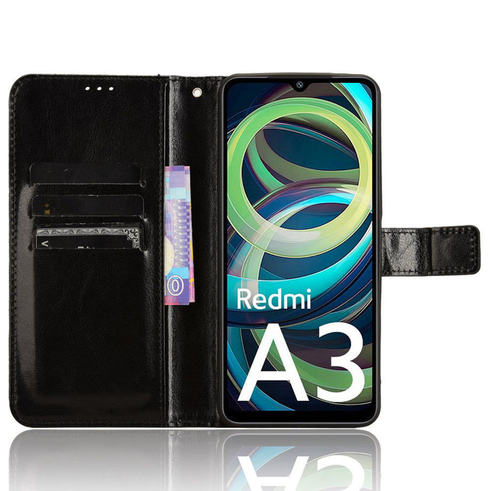 For Xiaomi Redmi A3 / Poco C61 4G Wallet Case Crazy Horse Texture Leather Phone Cover Viewing Stand