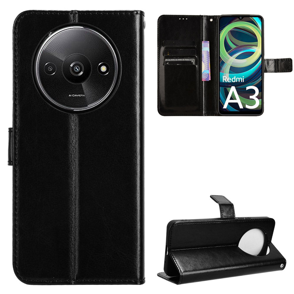 For Xiaomi Redmi A3 / Poco C61 4G Wallet Case Crazy Horse Texture Leather Phone Cover Viewing Stand