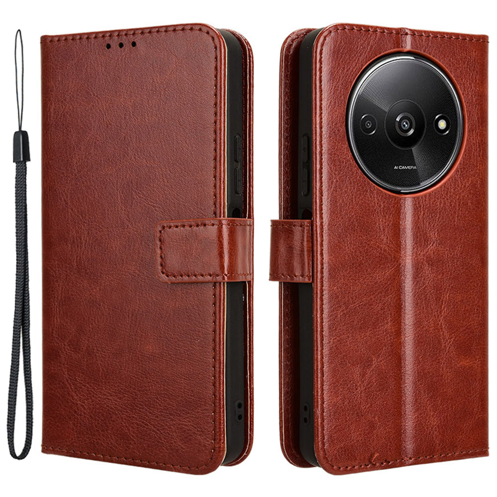 For Xiaomi Redmi A3 / Poco C61 4G Wallet Case Crazy Horse Texture Leather Phone Cover Viewing Stand