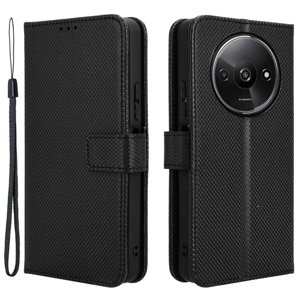 For Xiaomi Redmi A3 / Poco C61 4G Case Diamond Texture Flip Folio Leather Cell Phone Cover