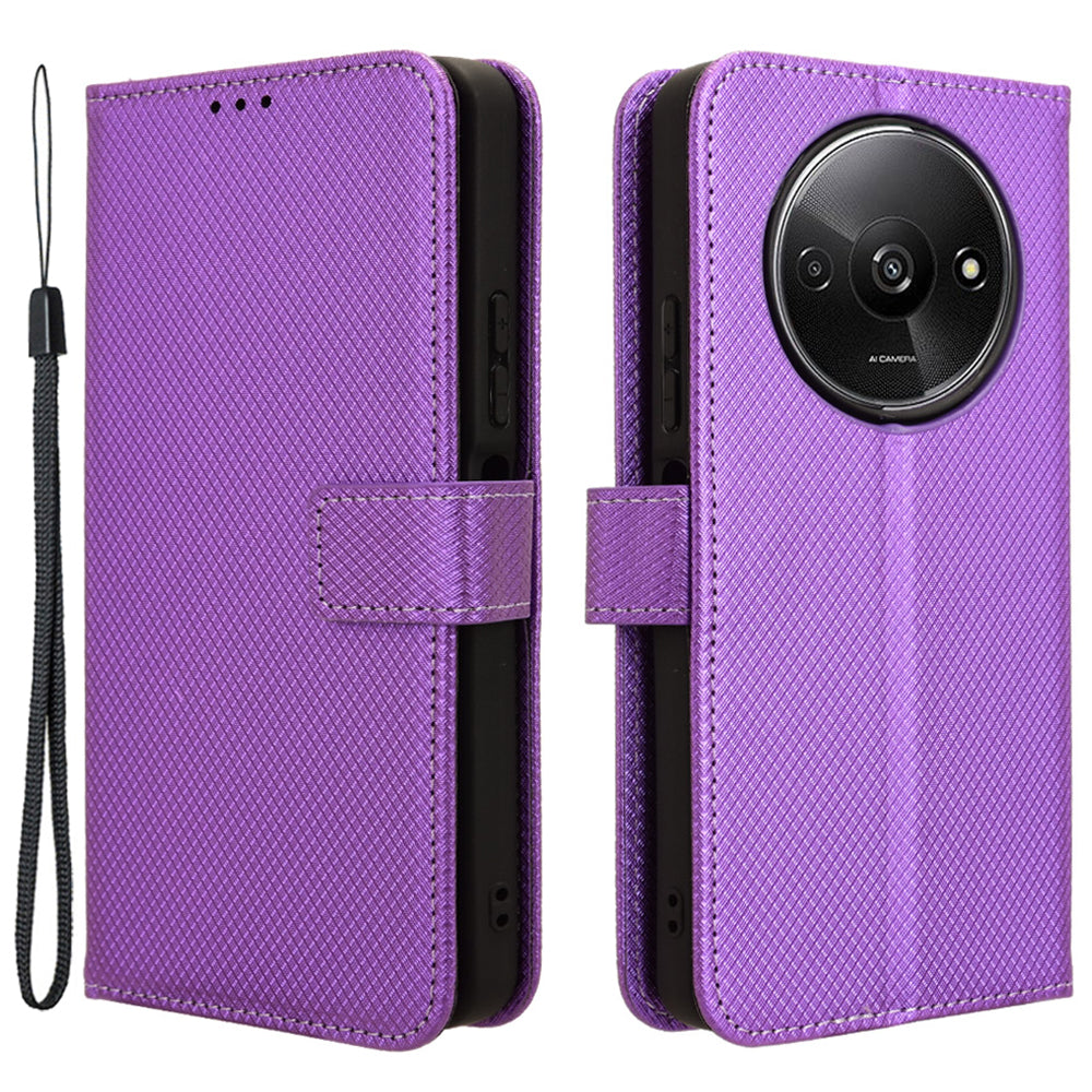 For Xiaomi Redmi A3 / Poco C61 4G Case Diamond Texture Flip Folio Leather Cell Phone Cover