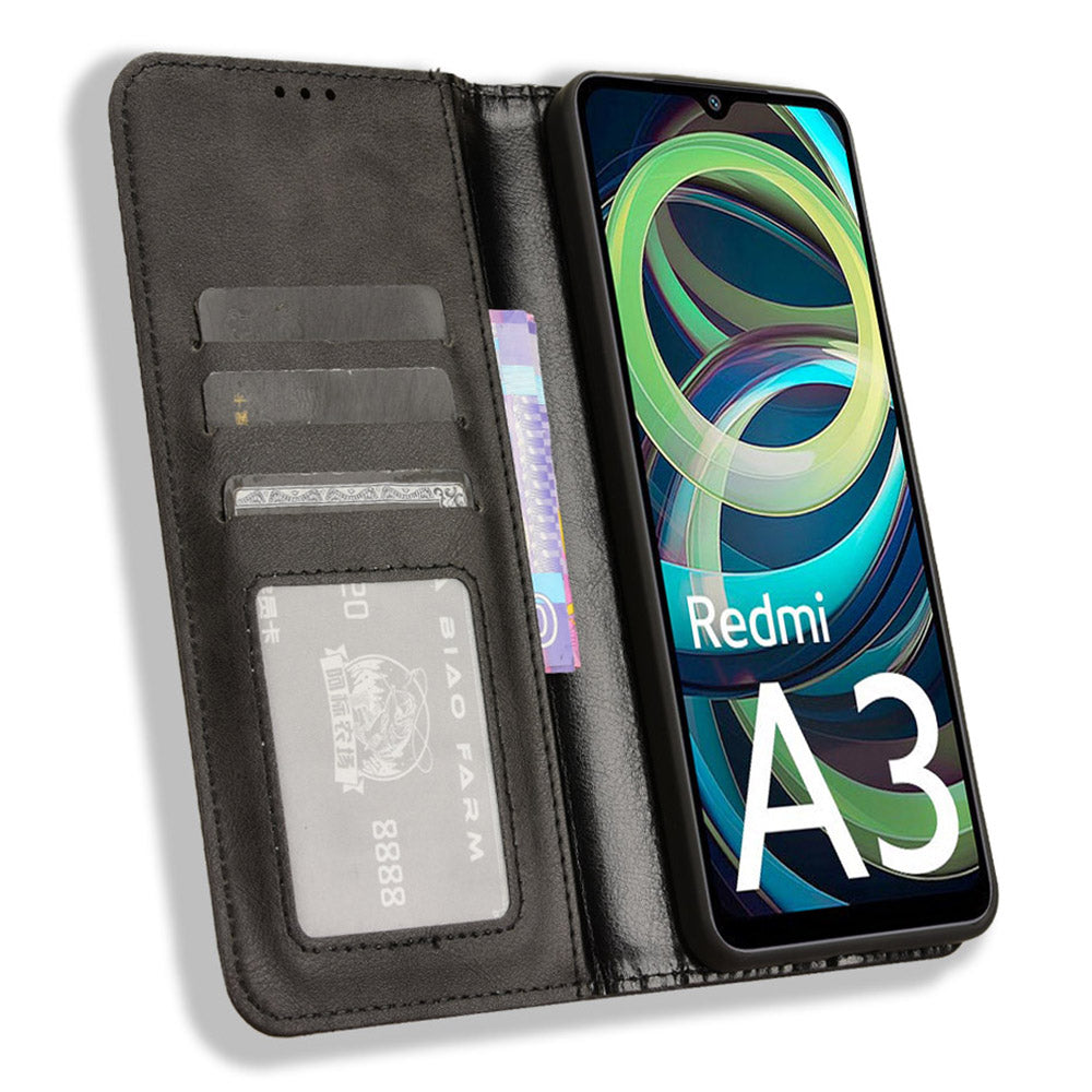 For Xiaomi Redmi A3 / Poco C61 4G Vintage Leather Case Folio Flip Wallet Phone Cover