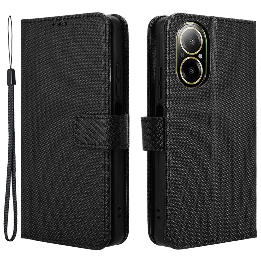 For Realme C67 4G / 12 Lite 4G Case Diamond Texture Leather Folio Stand View Cover with Strap