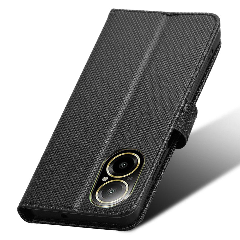 For Realme C67 4G / 12 Lite 4G Case Diamond Texture Leather Folio Stand View Cover with Strap