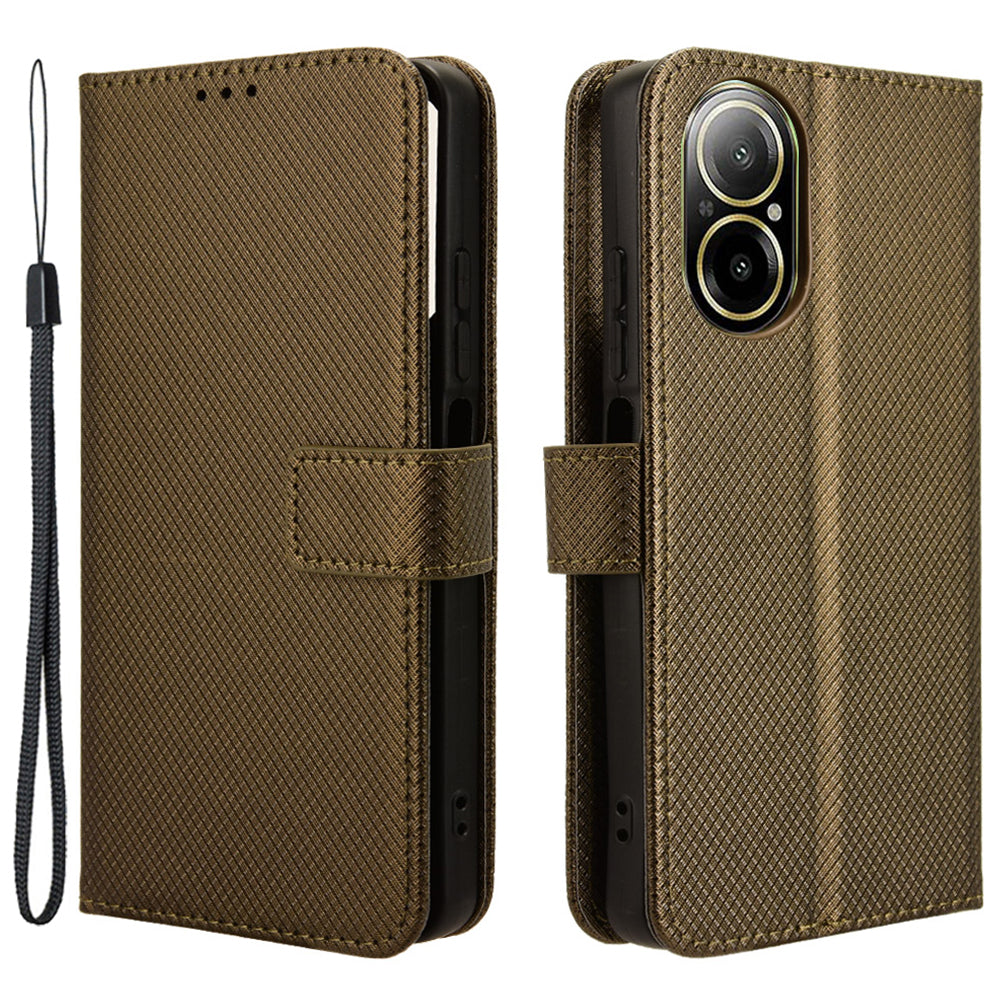 For Realme C67 4G / 12 Lite 4G Case Diamond Texture Leather Folio Stand View Cover with Strap