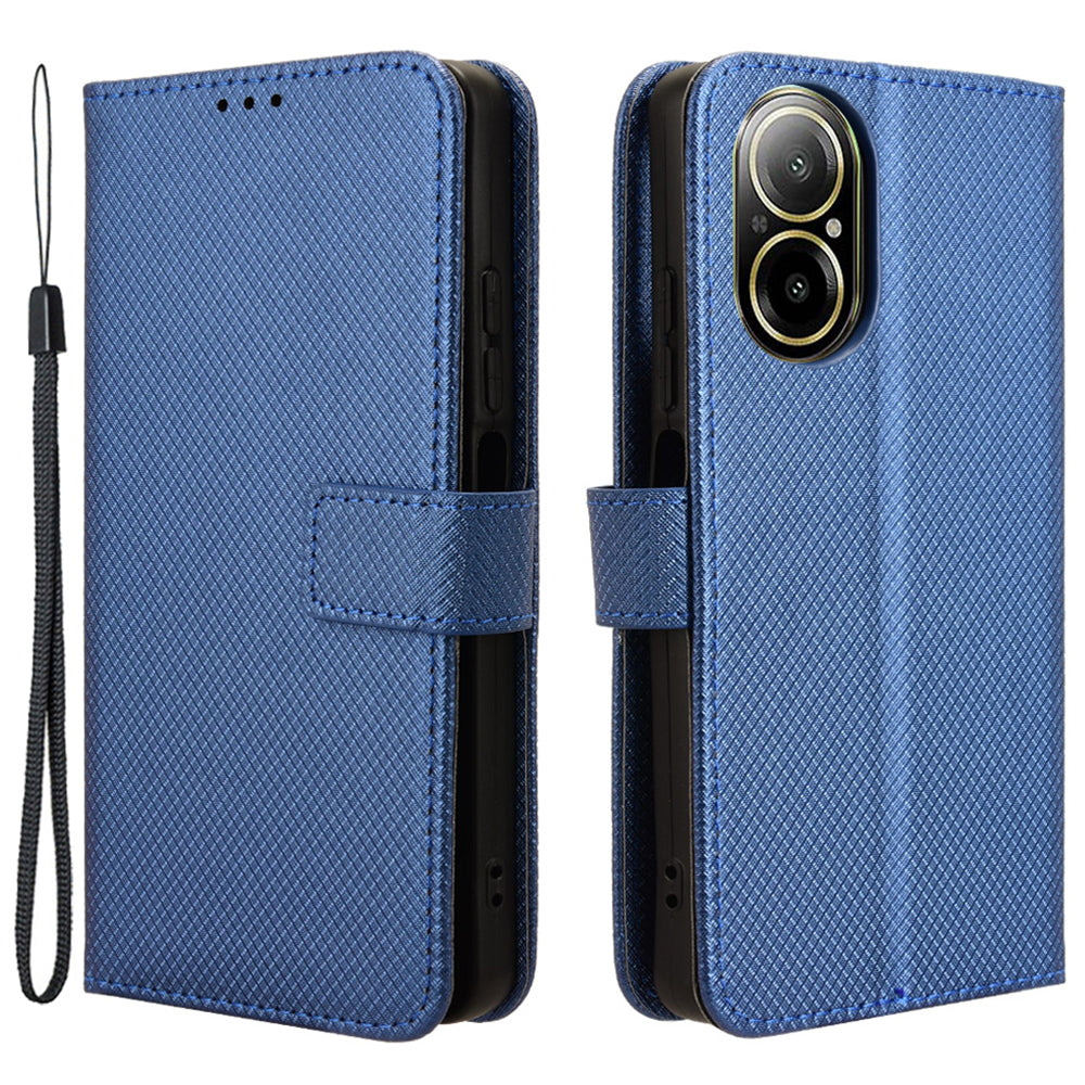 For Realme C67 4G / 12 Lite 4G Case Diamond Texture Leather Folio Stand View Cover with Strap