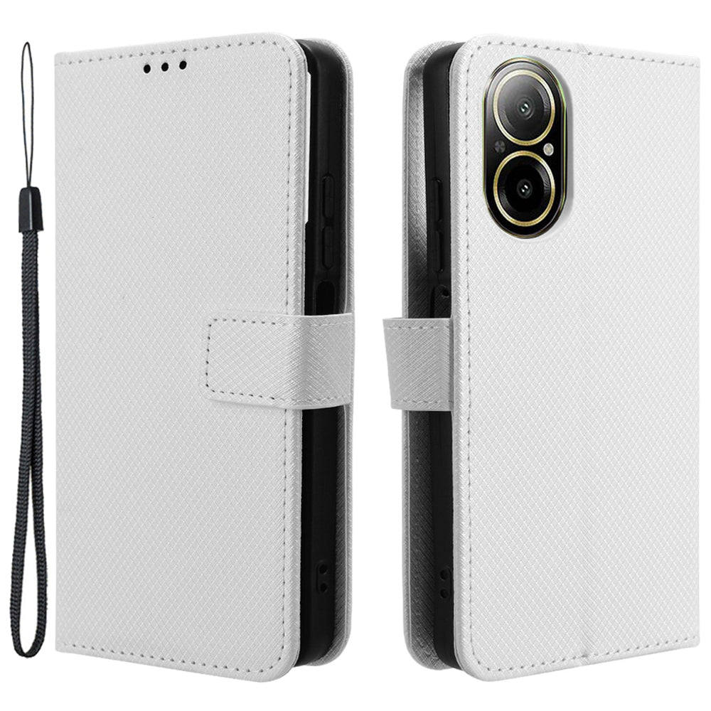 For Realme C67 4G / 12 Lite 4G Case Diamond Texture Leather Folio Stand View Cover with Strap