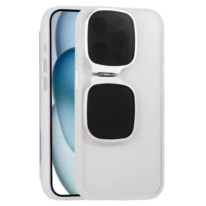 For iPhone 15 Pro Max Clear Case TPU+Acrylic Folded Kickstand Phone Cover