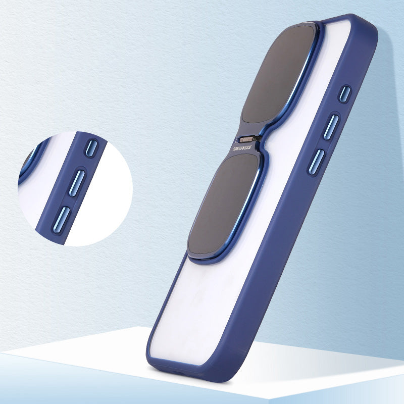 For iPhone 15 Pro Max Clear Case TPU+Acrylic Folded Kickstand Phone Cover