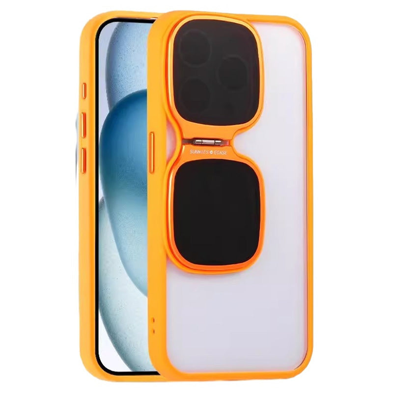 For iPhone 15 Pro Max Clear Case TPU+Acrylic Folded Kickstand Phone Cover