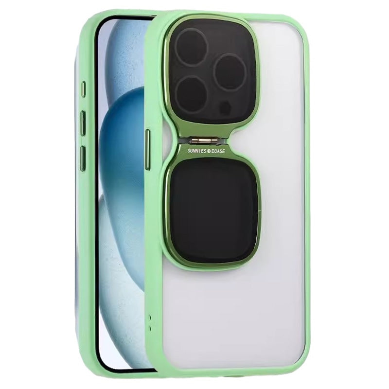 For iPhone 15 Pro Max Clear Case TPU+Acrylic Folded Kickstand Phone Cover