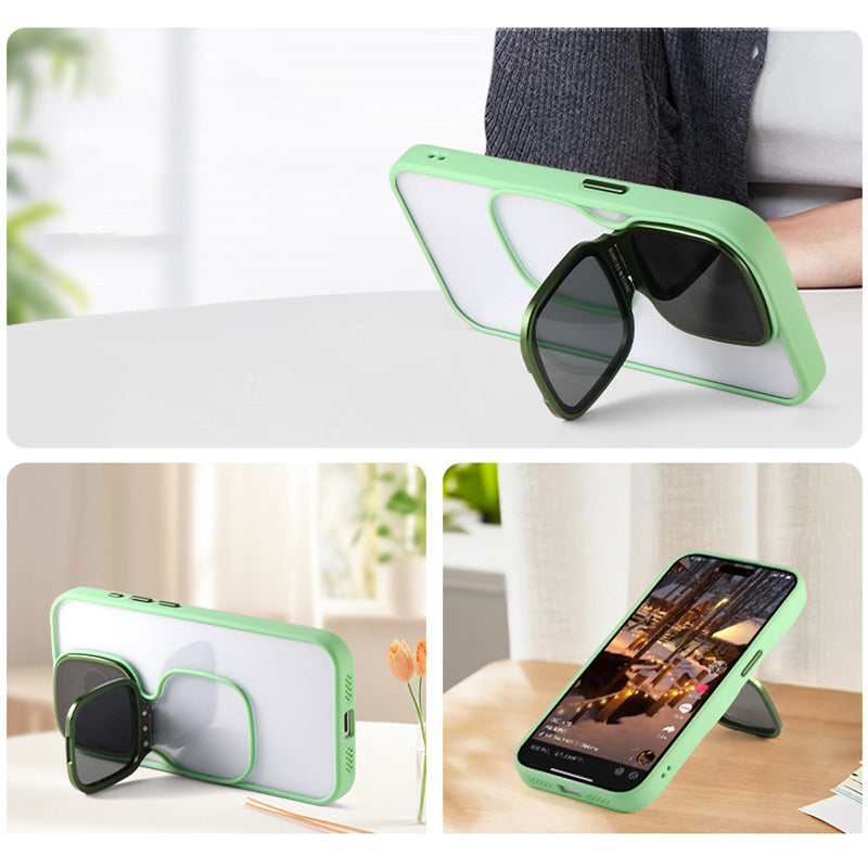 For iPhone 14 Pro Case Soft TPU+Clear Acrylic Phone Protective Cover with Kickstand