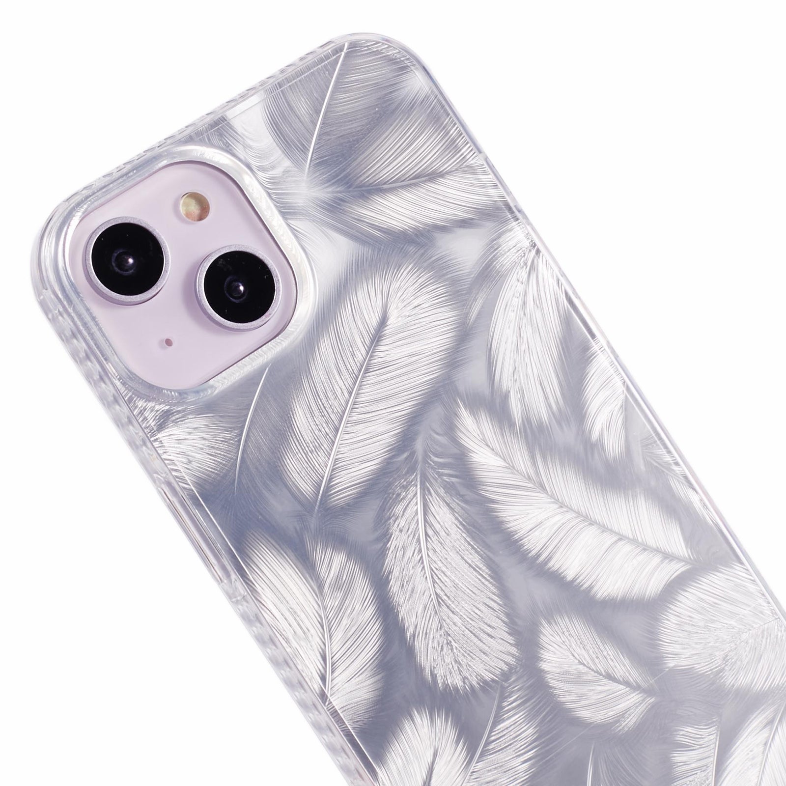 MP Series For iPhone 15 IMD Phone Case Feathers Design TPU+Acrylic Back Cover