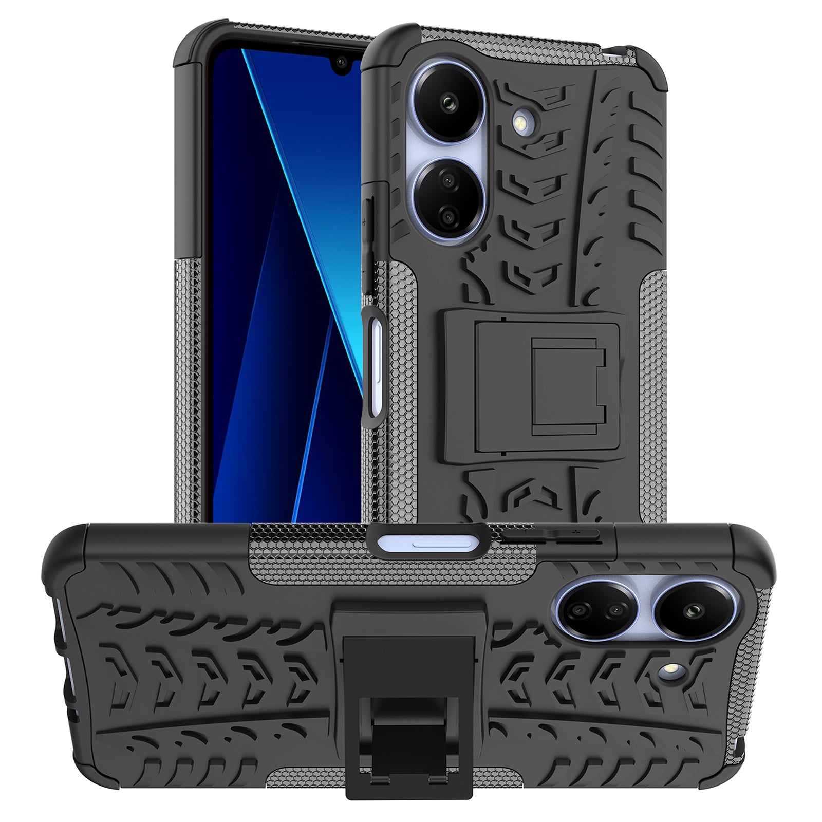For Xiaomi Redmi 13C 4G / Poco C65 4G Case with Kickstand Tyre Pattern PC+TPU Shockproof Phone Cover
