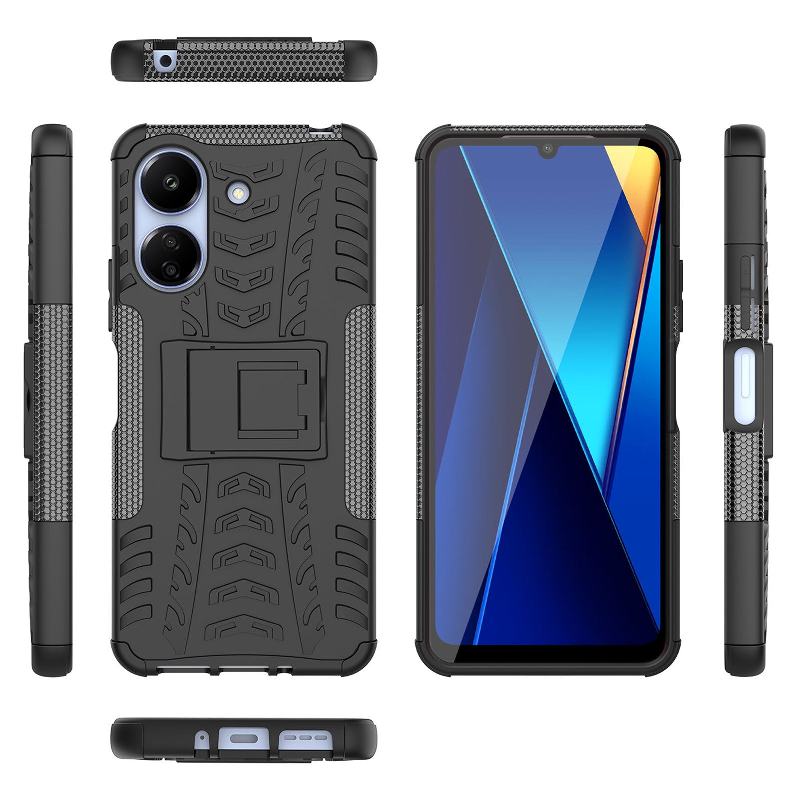 For Xiaomi Redmi 13C 4G / Poco C65 4G Case with Kickstand Tyre Pattern PC+TPU Shockproof Phone Cover