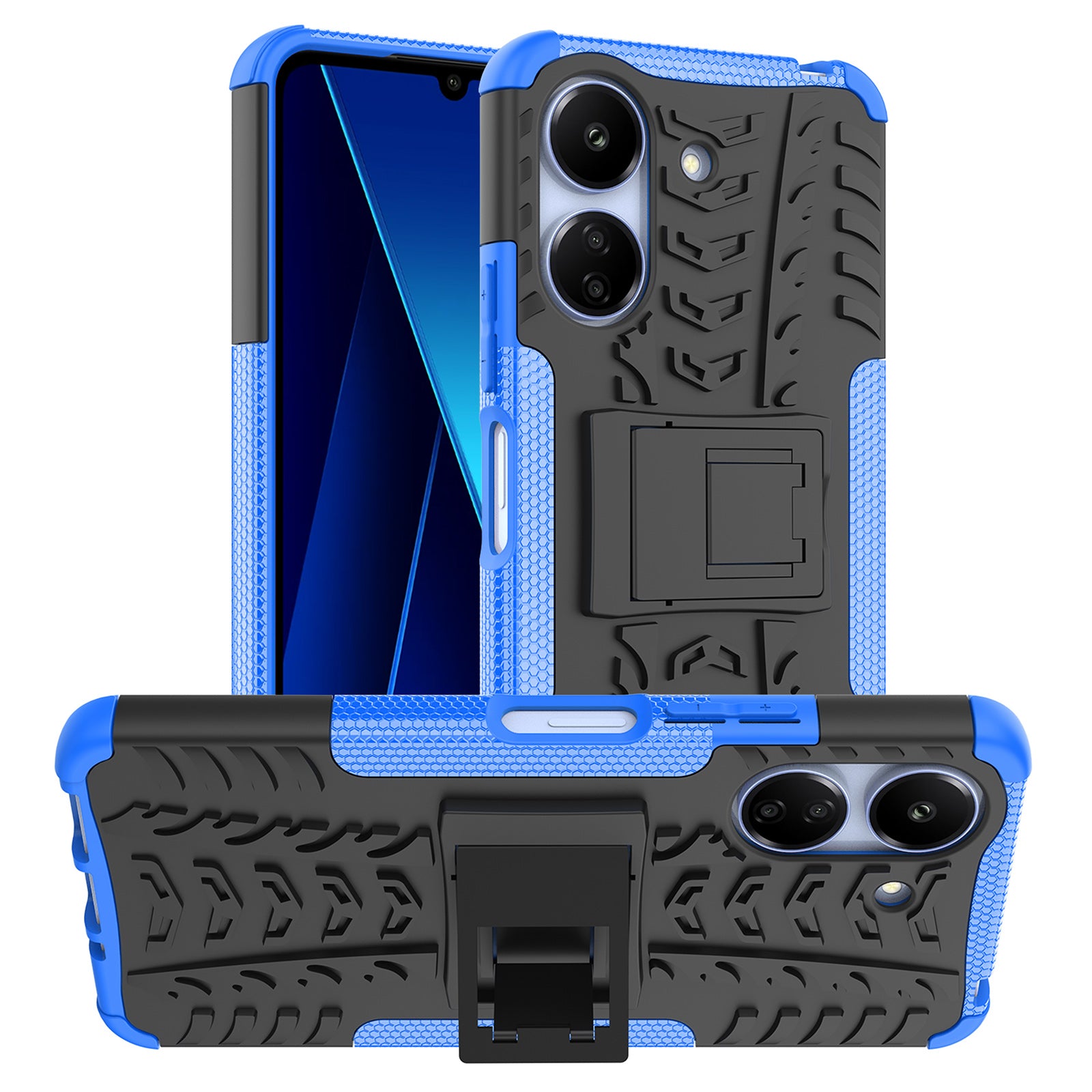 For Xiaomi Redmi 13C 4G / Poco C65 4G Case with Kickstand Tyre Pattern PC+TPU Shockproof Phone Cover