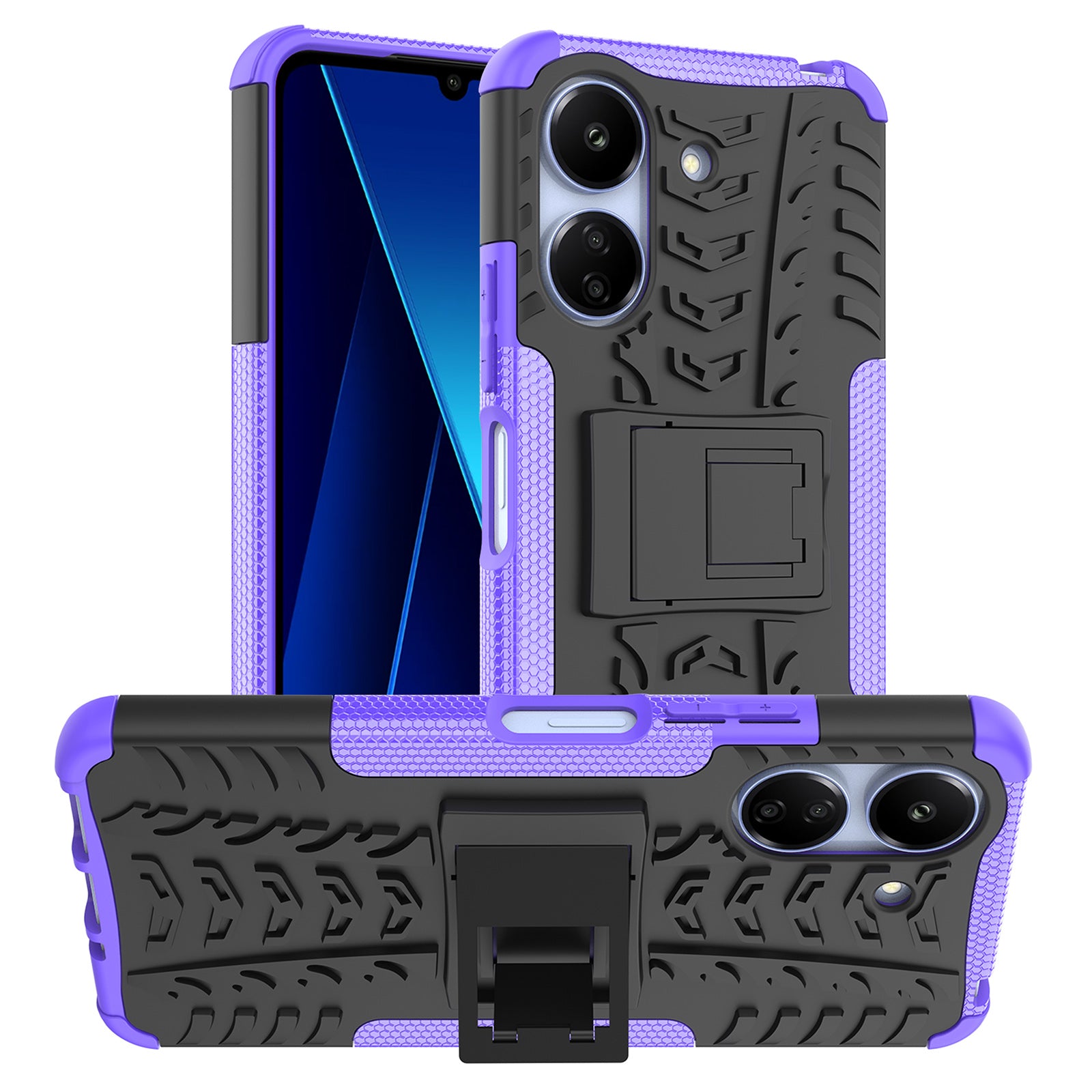 For Xiaomi Redmi 13C 4G / Poco C65 4G Case with Kickstand Tyre Pattern PC+TPU Shockproof Phone Cover
