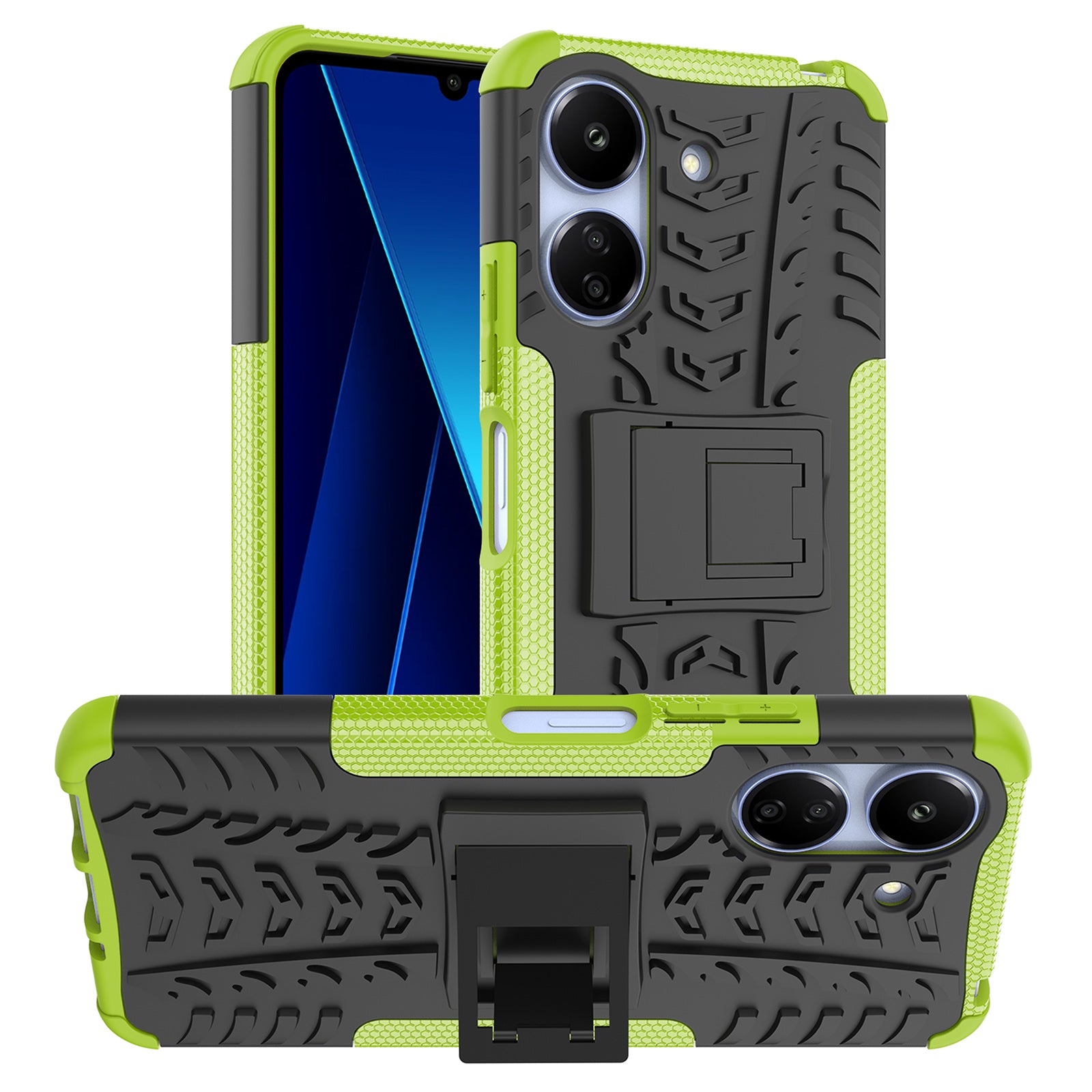 For Xiaomi Redmi 13C 4G / Poco C65 4G Case with Kickstand Tyre Pattern PC+TPU Shockproof Phone Cover