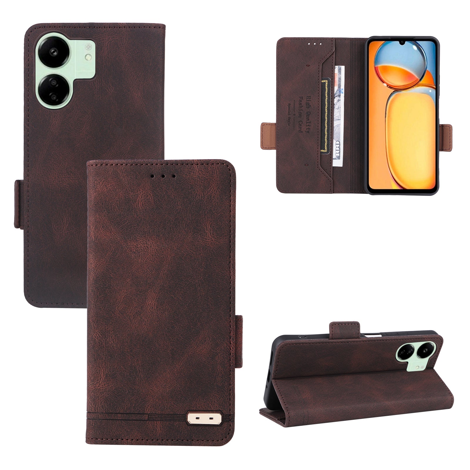 For Xiaomi Redmi 13C 5G Case Protective PU Leather Wallet Hardware Decor Phone Cover