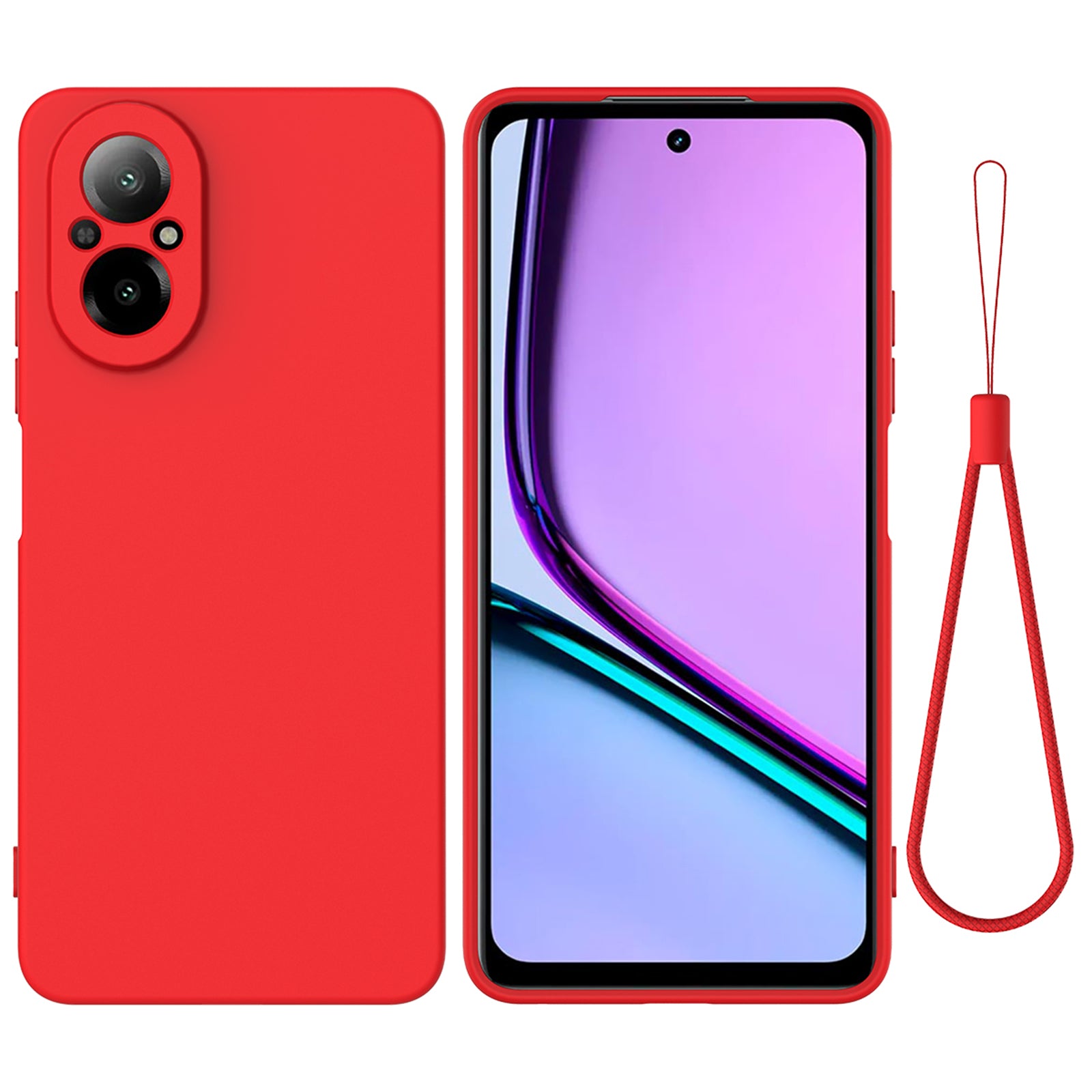 For Realme C67 4G Case Liquid Silicone Fiber Lining Protective Phone Cover with Strap