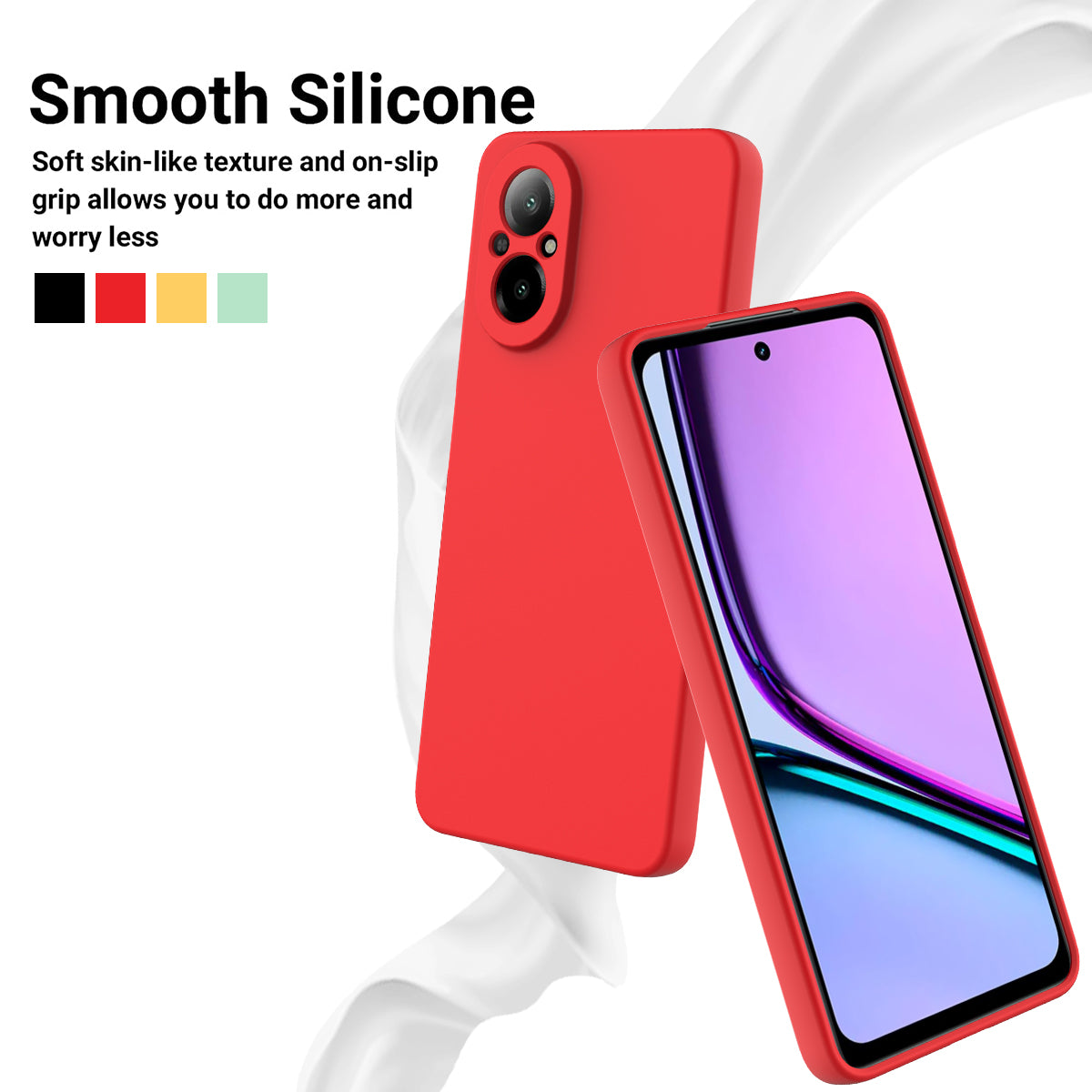 For Realme C67 4G Case Liquid Silicone Fiber Lining Protective Phone Cover with Strap