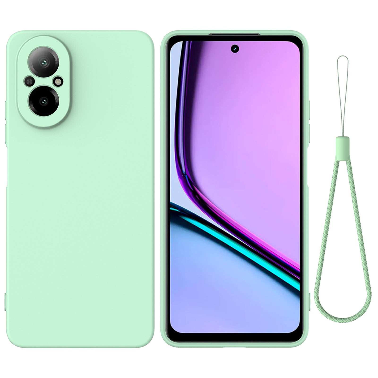 For Realme C67 4G Case Liquid Silicone Fiber Lining Protective Phone Cover with Strap