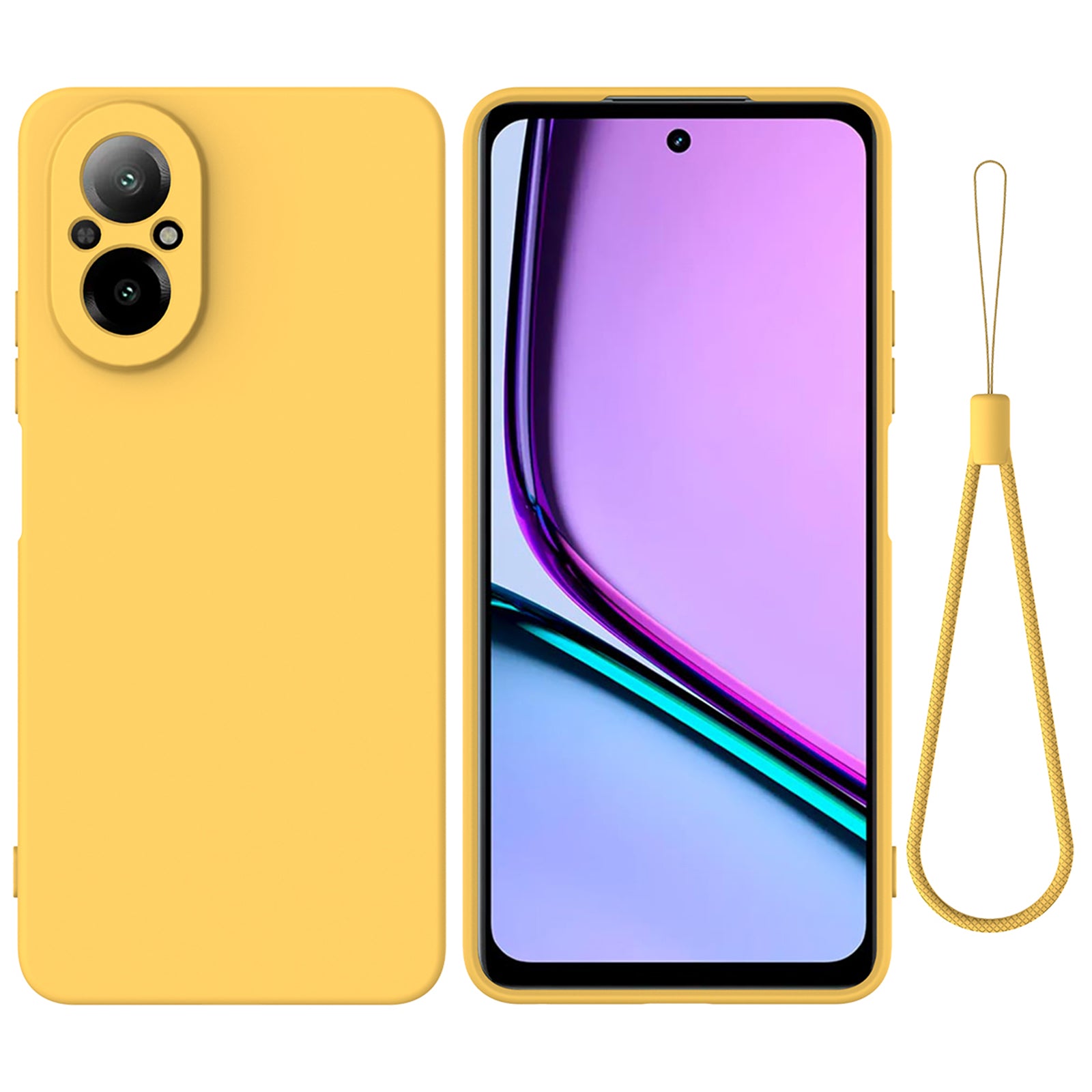 For Realme C67 4G Case Liquid Silicone Fiber Lining Protective Phone Cover with Strap