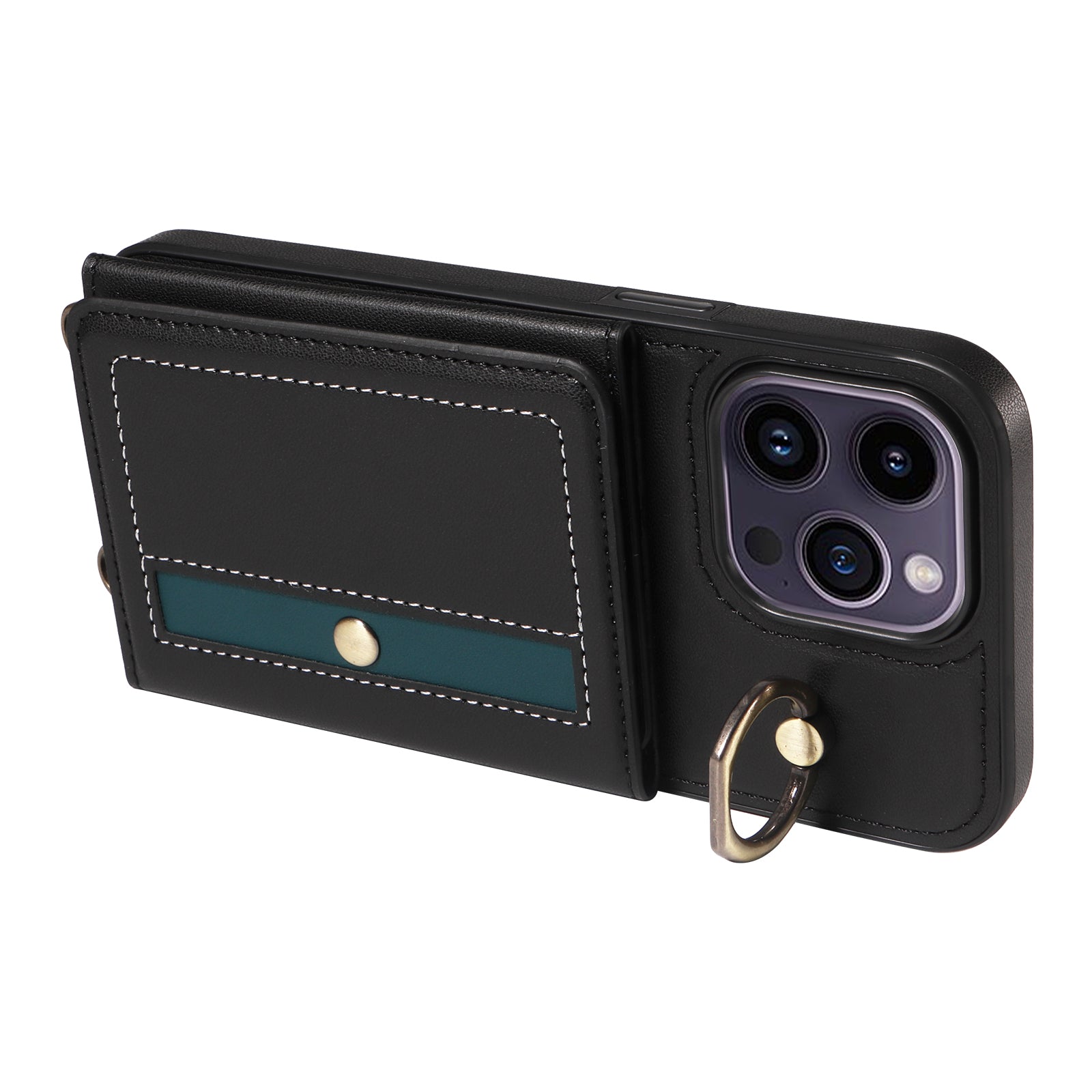 007 For iPhone 14 Pro Max Crossbody Case Leather+TPU Card Holder Phone Cover