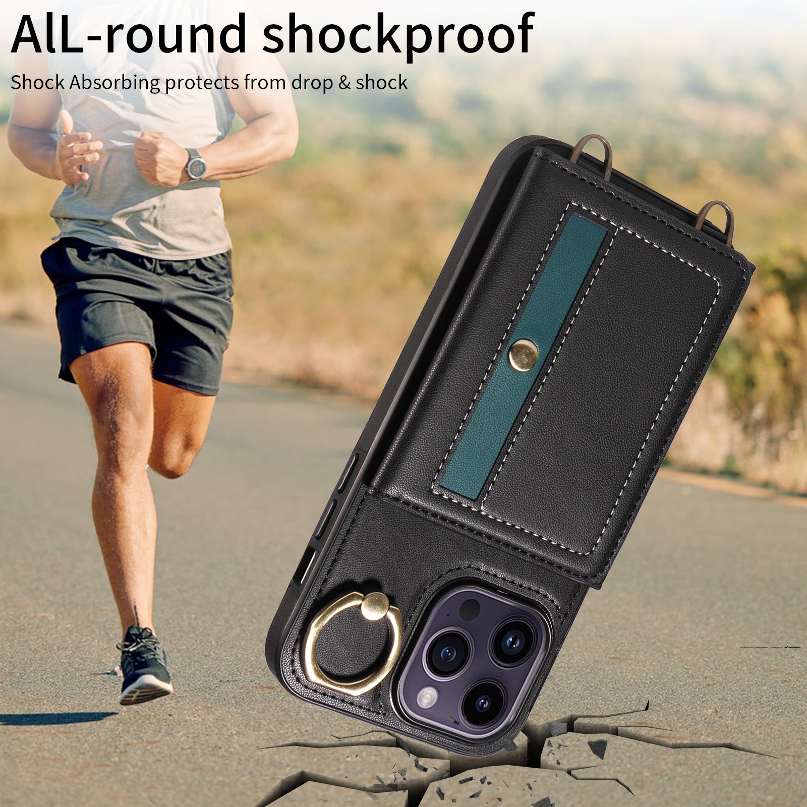 007 For iPhone 14 Pro Max Crossbody Case Leather+TPU Card Holder Phone Cover