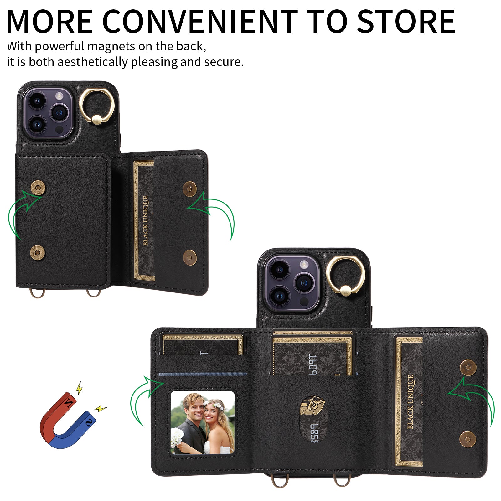 007 For iPhone 14 Pro Max Crossbody Case Leather+TPU Card Holder Phone Cover