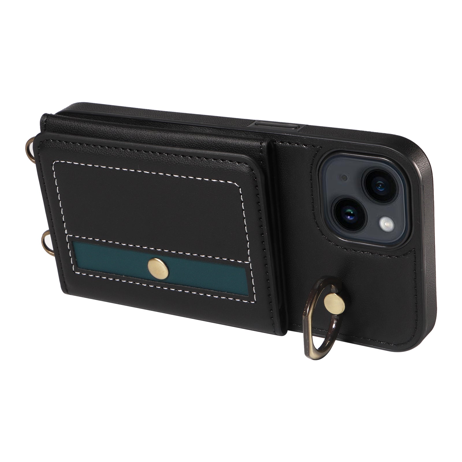 007 For iPhone 14 Case Ring Kickstand PU Leather+TPU Shockproof Phone Cover