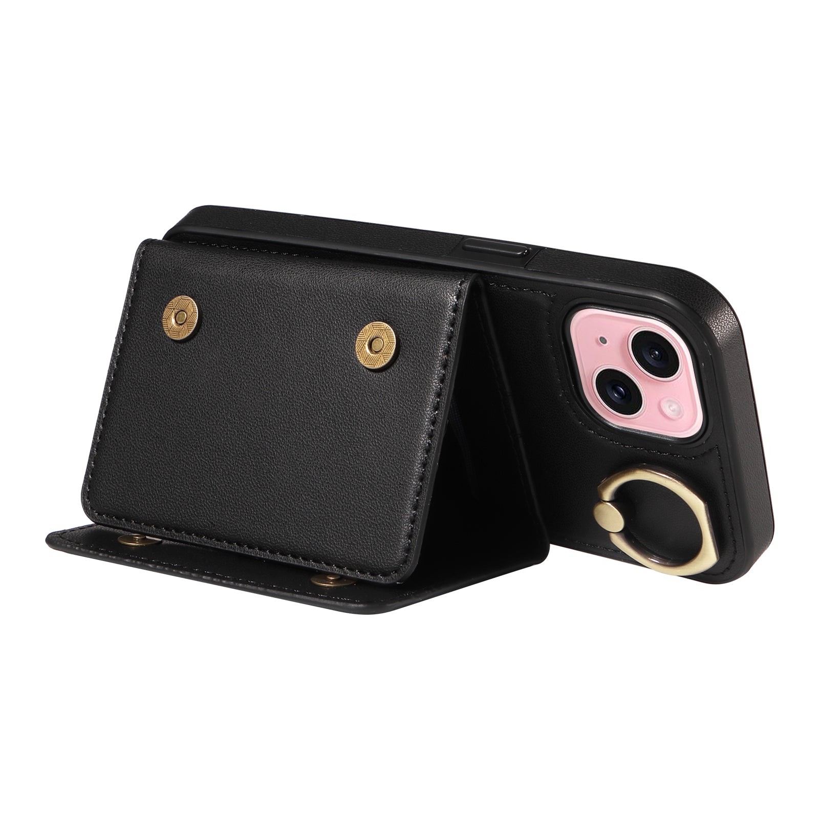 007 For iPhone 15 Case with Card Holder PU Leather+TPU Phone Cover