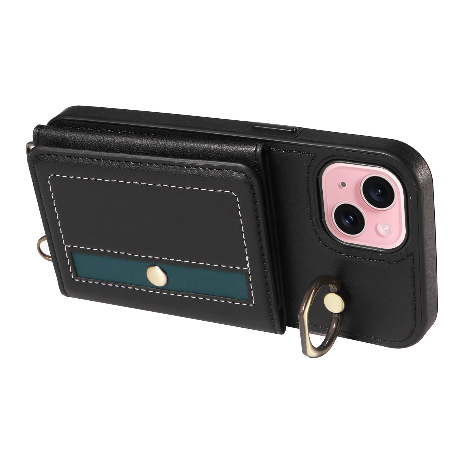 007 For iPhone 15 Case with Card Holder PU Leather+TPU Phone Cover