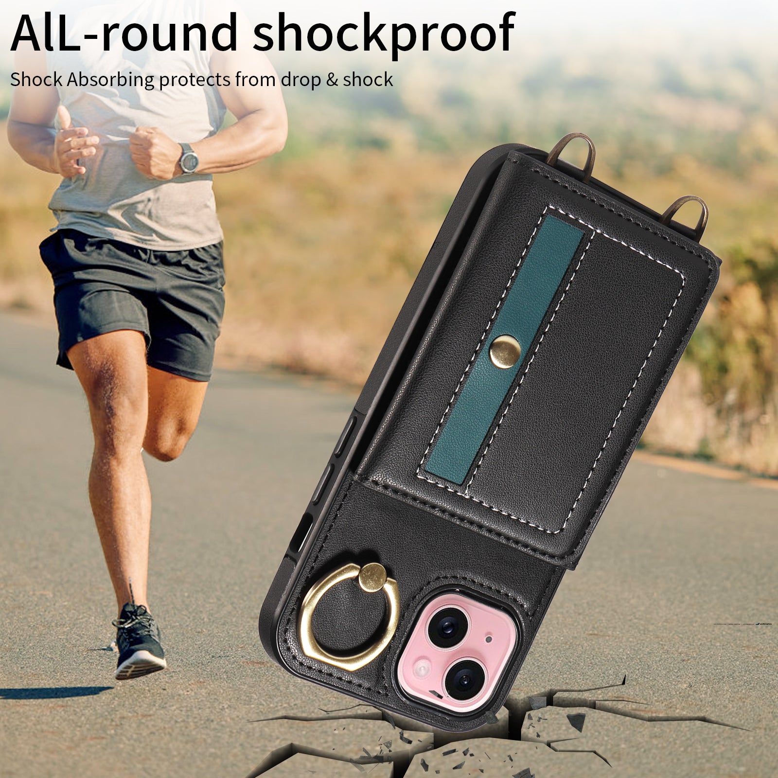 007 For iPhone 15 Case with Card Holder PU Leather+TPU Phone Cover