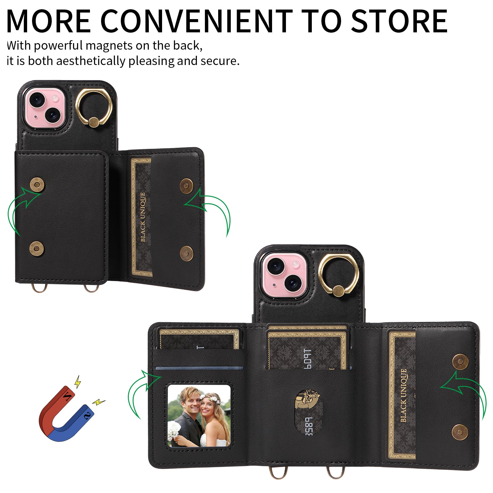 007 For iPhone 15 Case with Card Holder PU Leather+TPU Phone Cover
