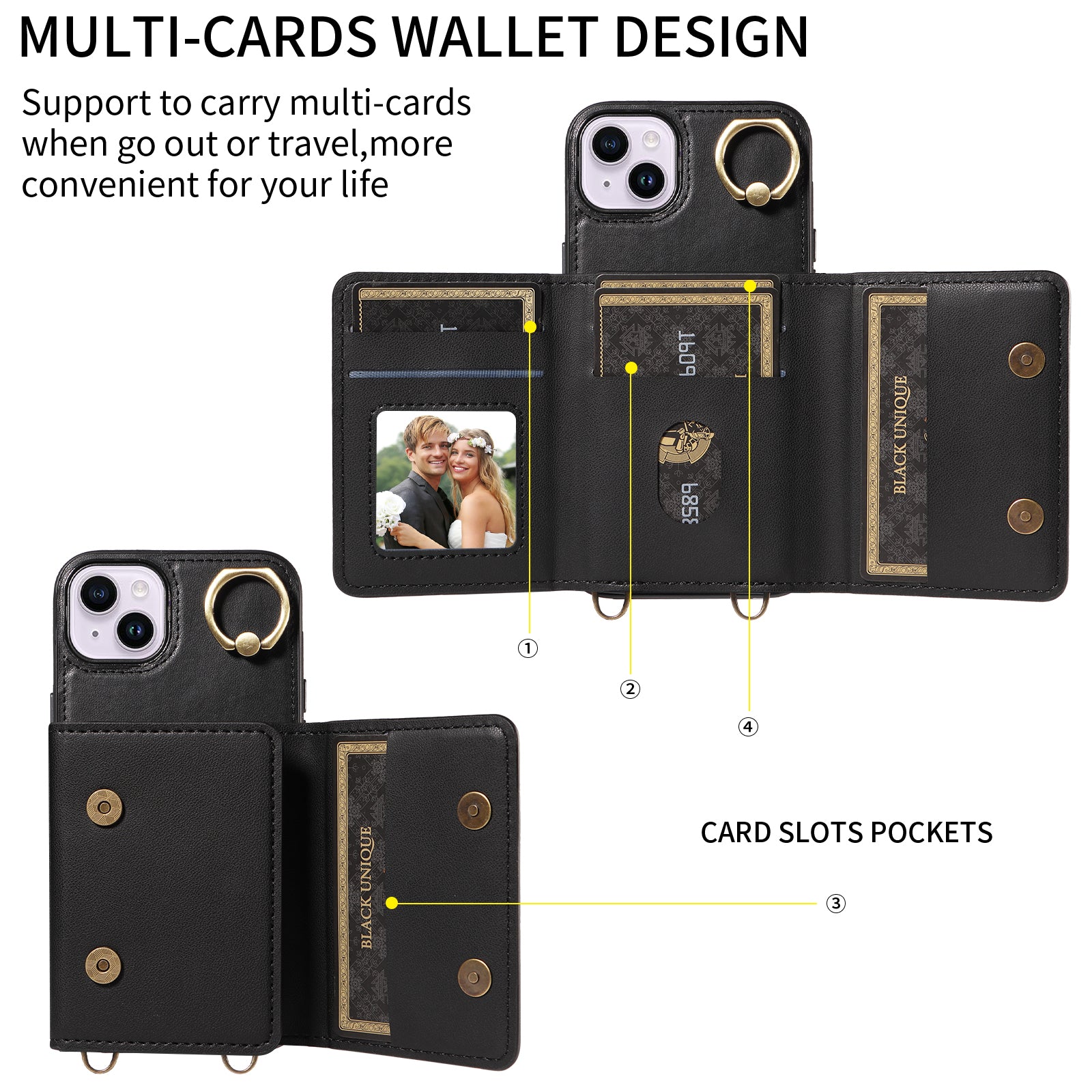 007 For iPhone 14 Plus Case PU Leather+TPU Card Holder Protective Phone Cover