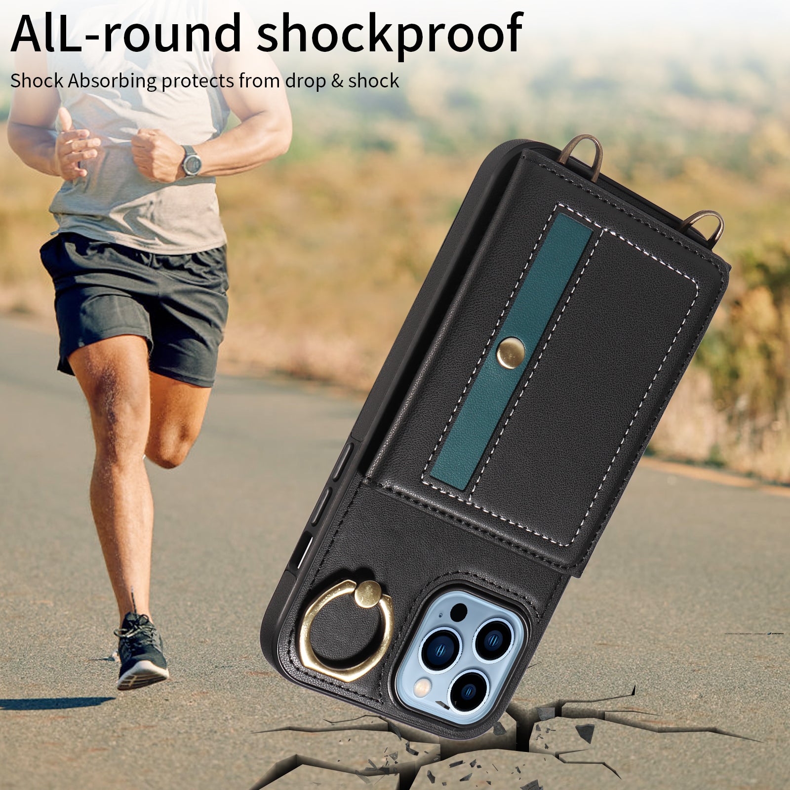007 For iPhone 13 Pro Max Case Ring Kickstand PU Leather Coated TPU Phone Cover