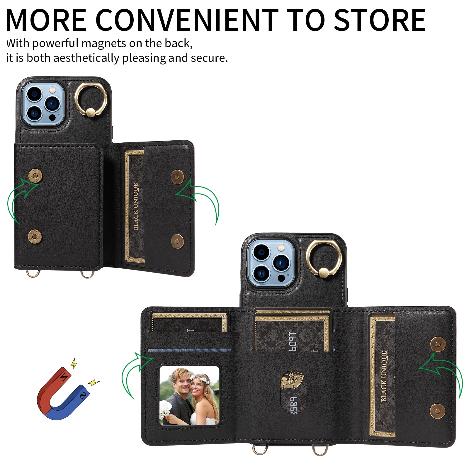 007 For iPhone 13 Pro Max Case Ring Kickstand PU Leather Coated TPU Phone Cover