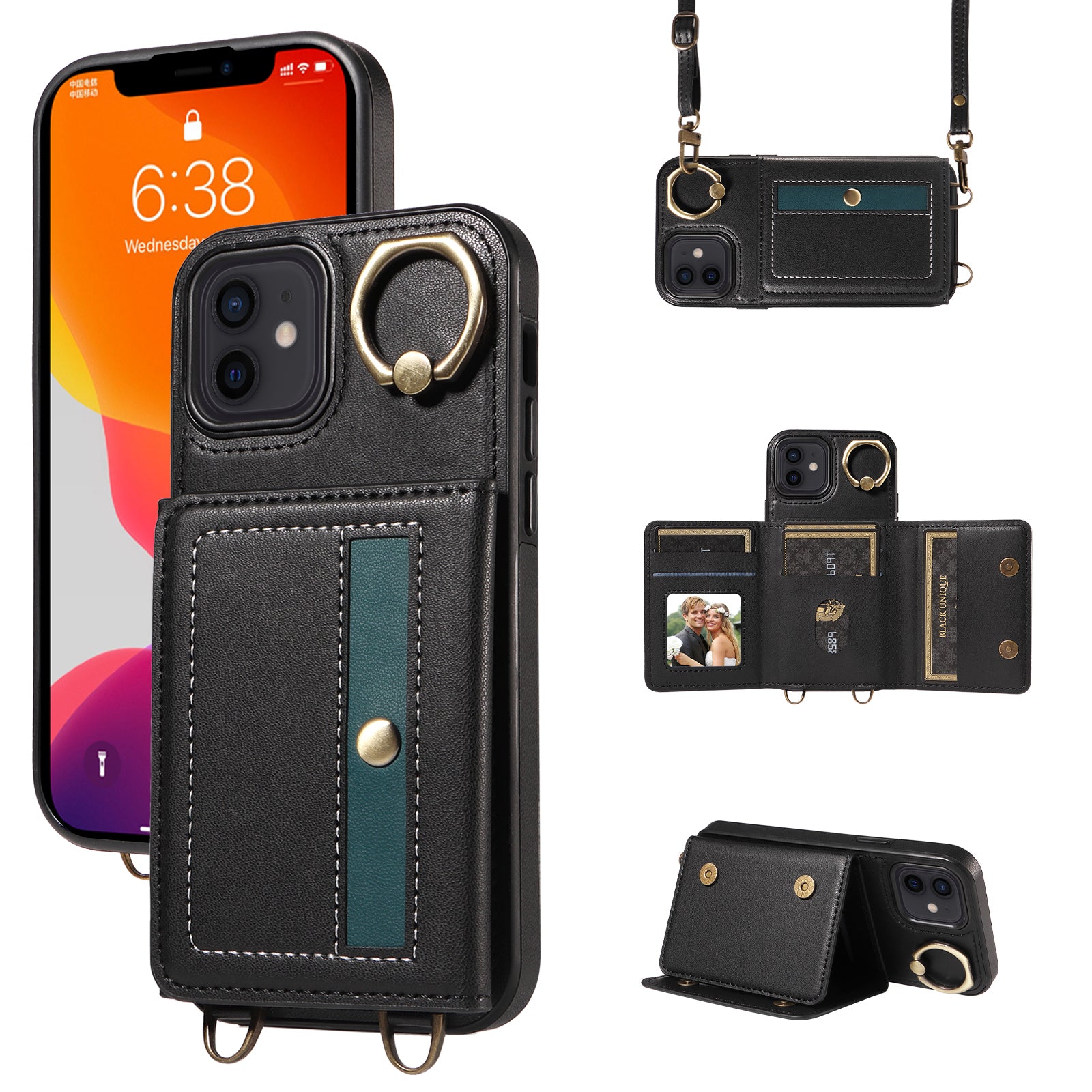 007 For iPhone 12 / 12 Pro Case PU Leather Coated TPU Phone Cover with Card Holder