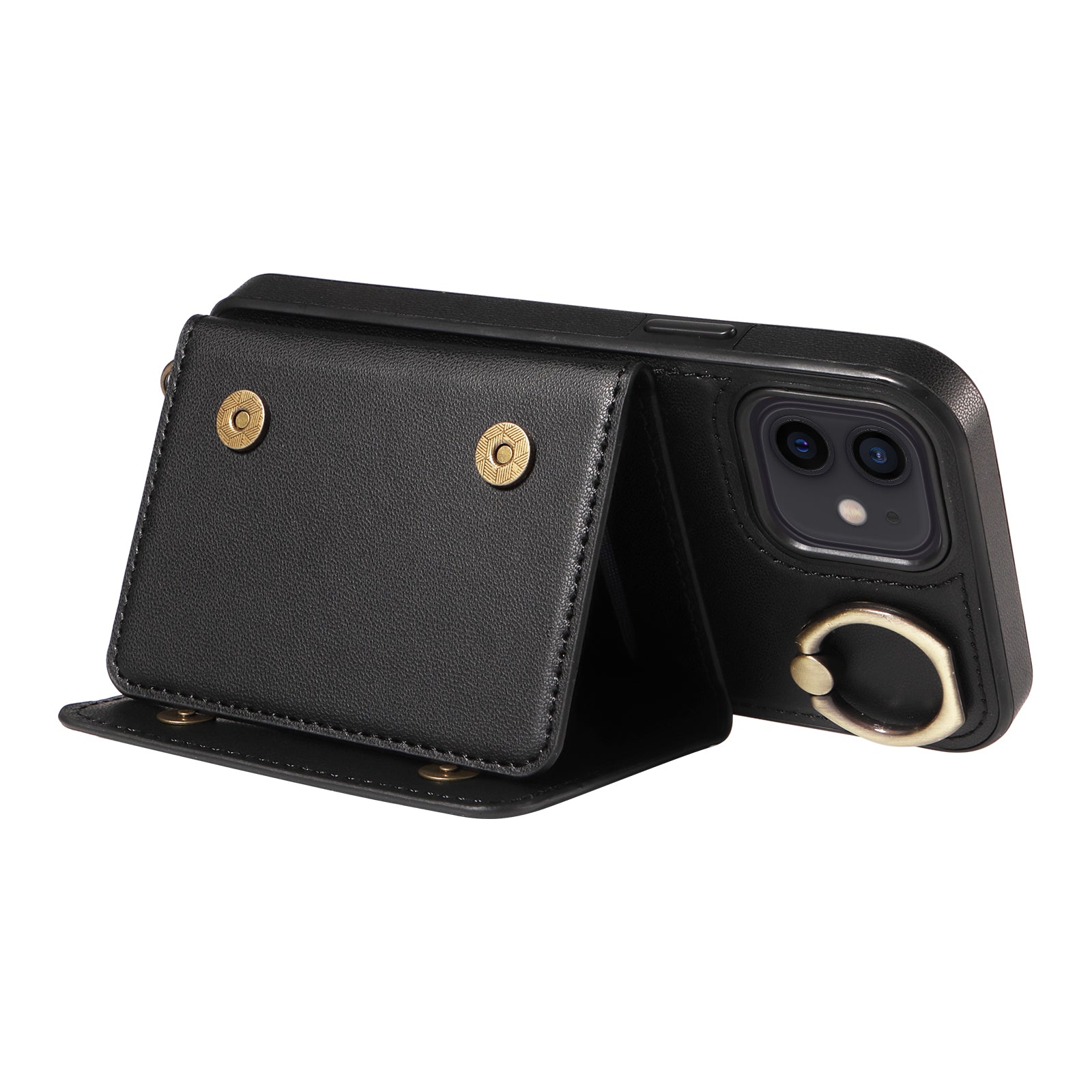007 For iPhone 12 / 12 Pro Case PU Leather Coated TPU Phone Cover with Card Holder