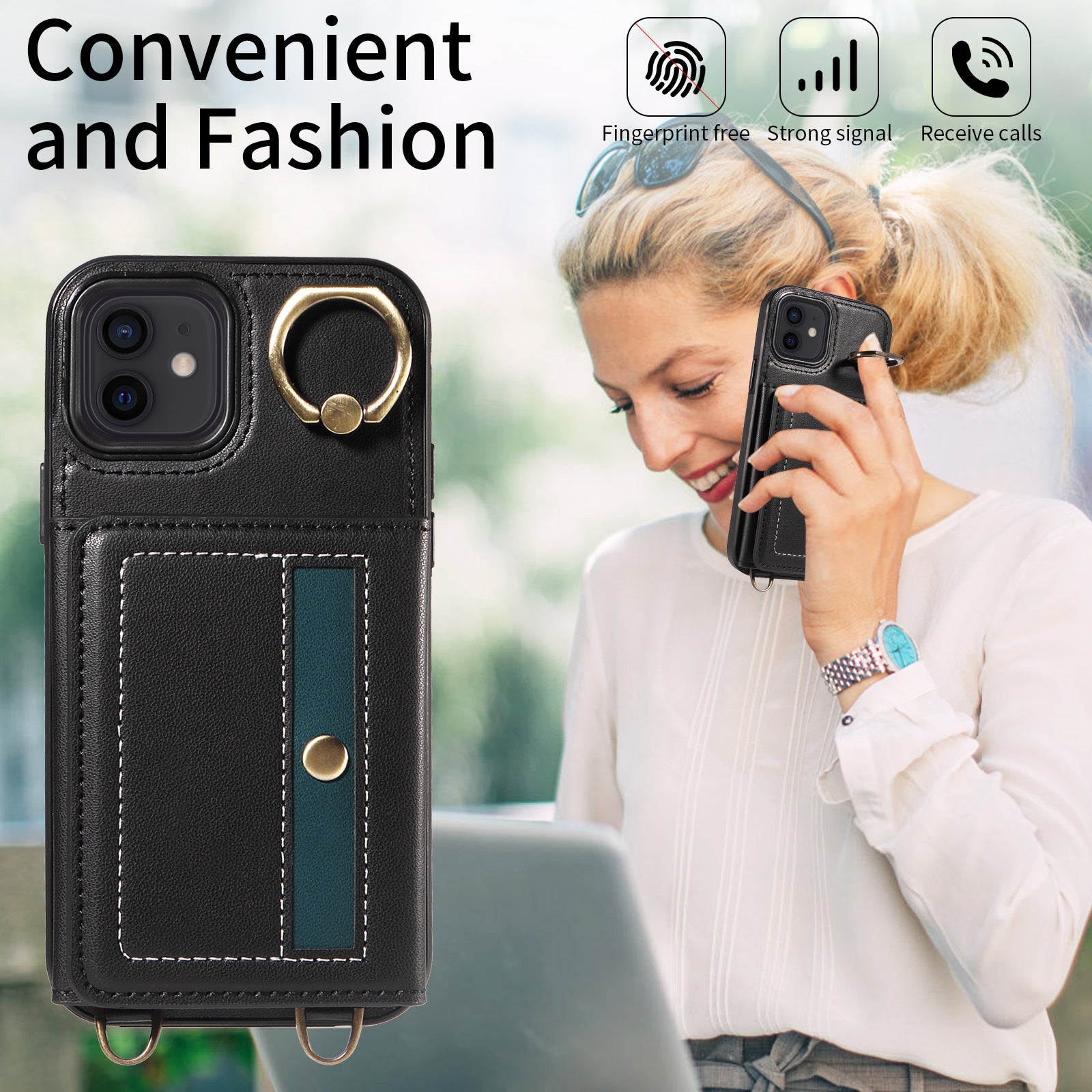 007 For iPhone 12 / 12 Pro Case PU Leather Coated TPU Phone Cover with Card Holder